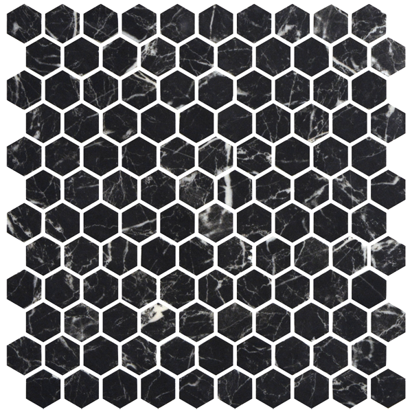 Mosaique Hex Nero Marquina Matte 30.1 x 29.0cm, Verre, pour intérieur et extérieur