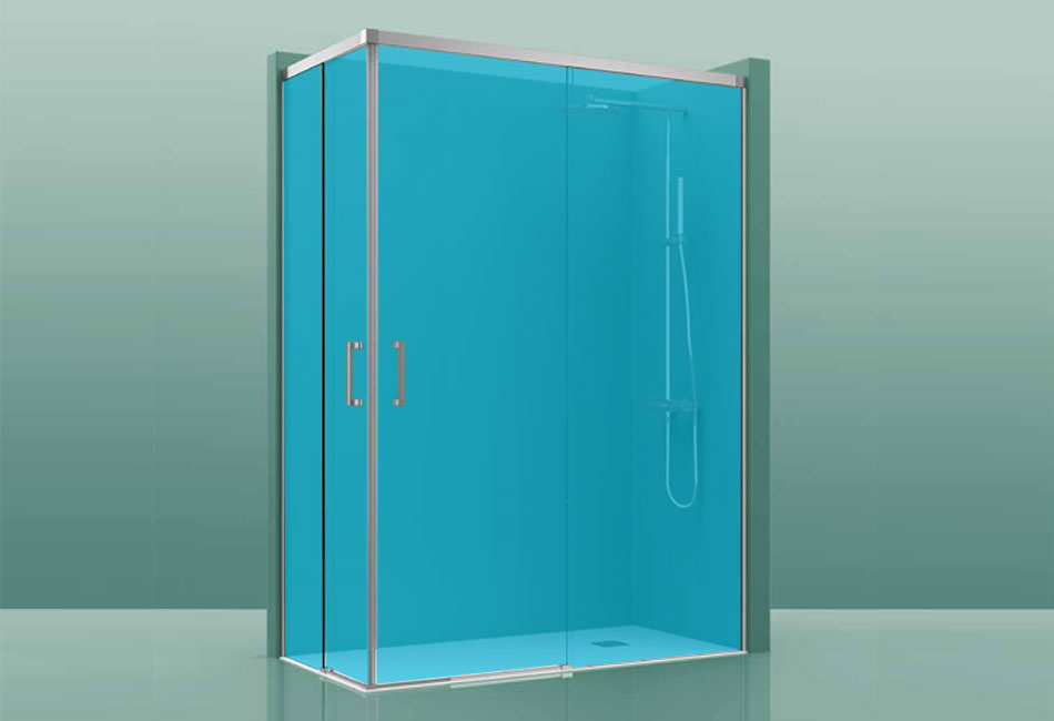 Paroi de douche COSMOS-300 - 90x90cm bleu 85-90cm/85-90cm, , pour intérieur et extérieur