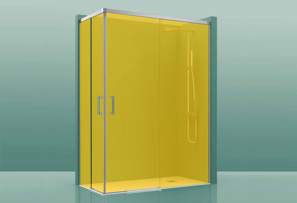 Paroi de douche COSMOS-300 - 100x90cm jaune 95-100cm/85-90cm, , pour intérieur et extérieur