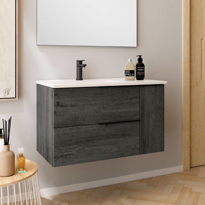 Ensemble Meuble vasque Black Capri 80cm ebony 80 x 48cm, Melaminé, pour intérieur et extérieur