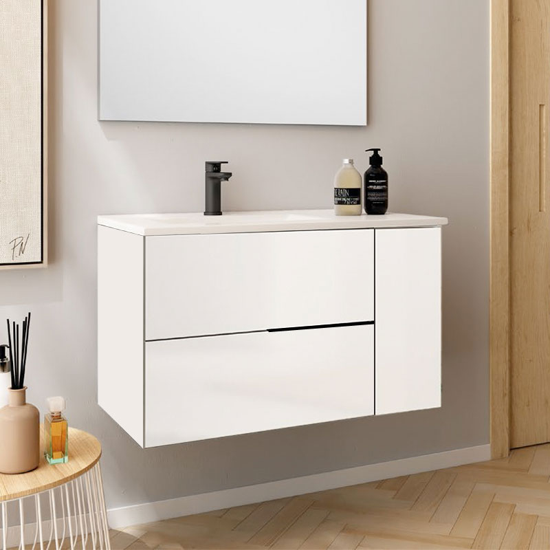 Ensemble Meuble vasque Black Capri 80cm laqué blanc brillant 80 x 48cm, Melaminé, pour intérieur et extérieur