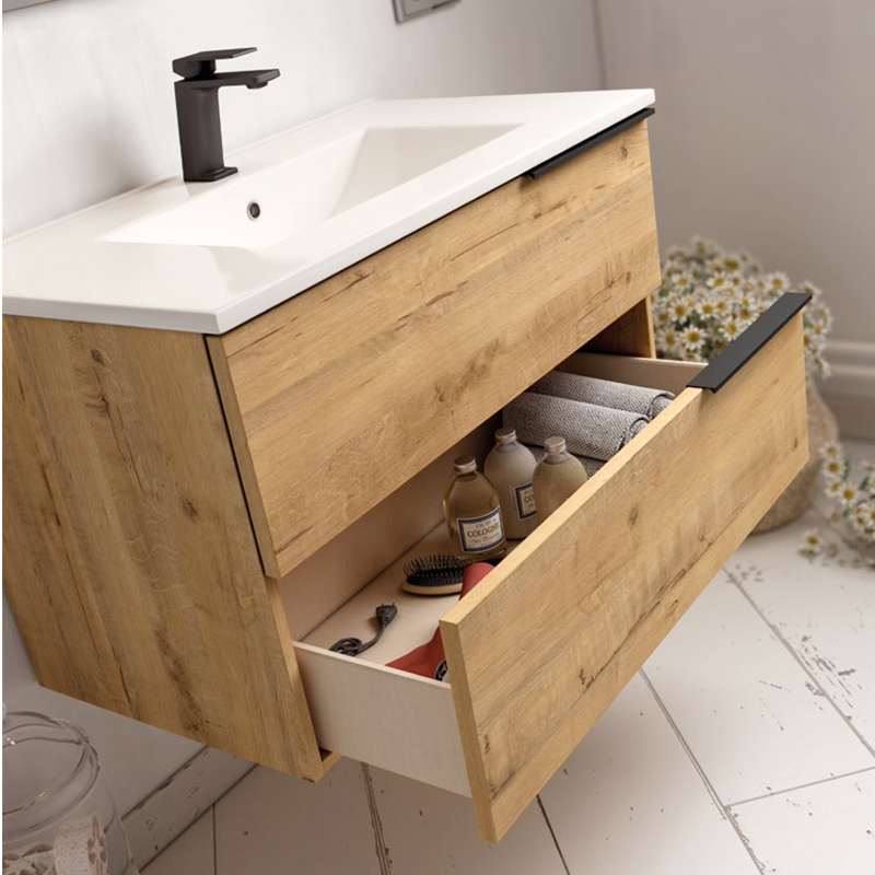 Ensemble Meuble vasque Black Triskel 100cm roble ostippo 100 x 48cm, Melaminé, pour intérieur et extérieur