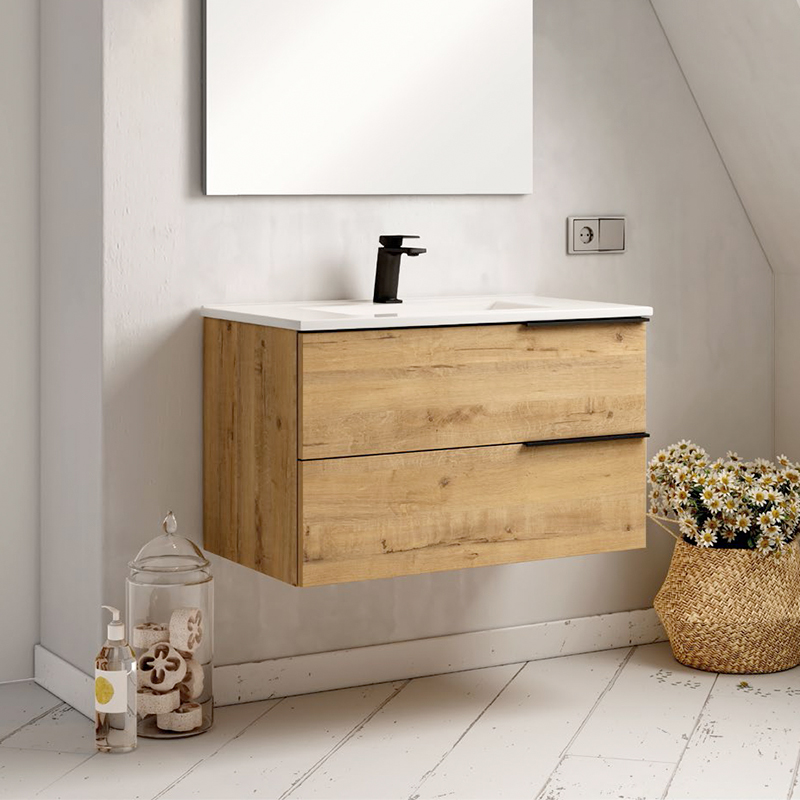 Ensemble Meuble vasque Black Triskel 60cm roble ostippo 60 x 48cm, Melaminé, pour intérieur et extérieur