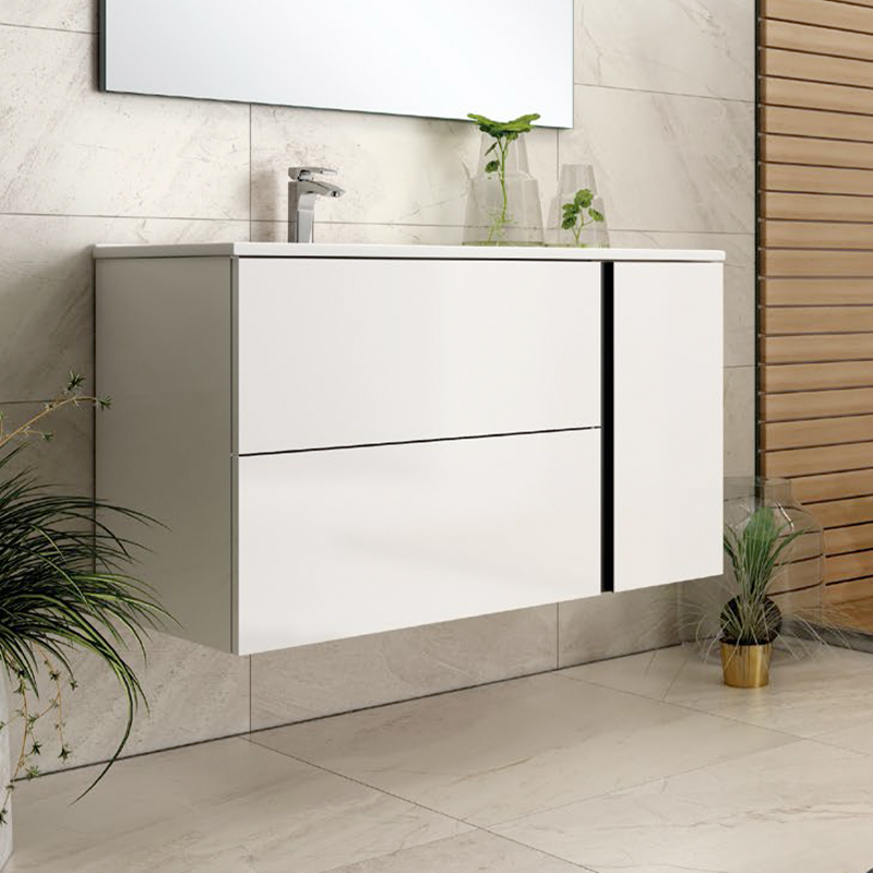 Ensemble Meuble Black Onix 80cm laqué blanc brillant suspendu 80 x 59cm, Melaminé, pour intérieur et extérieur