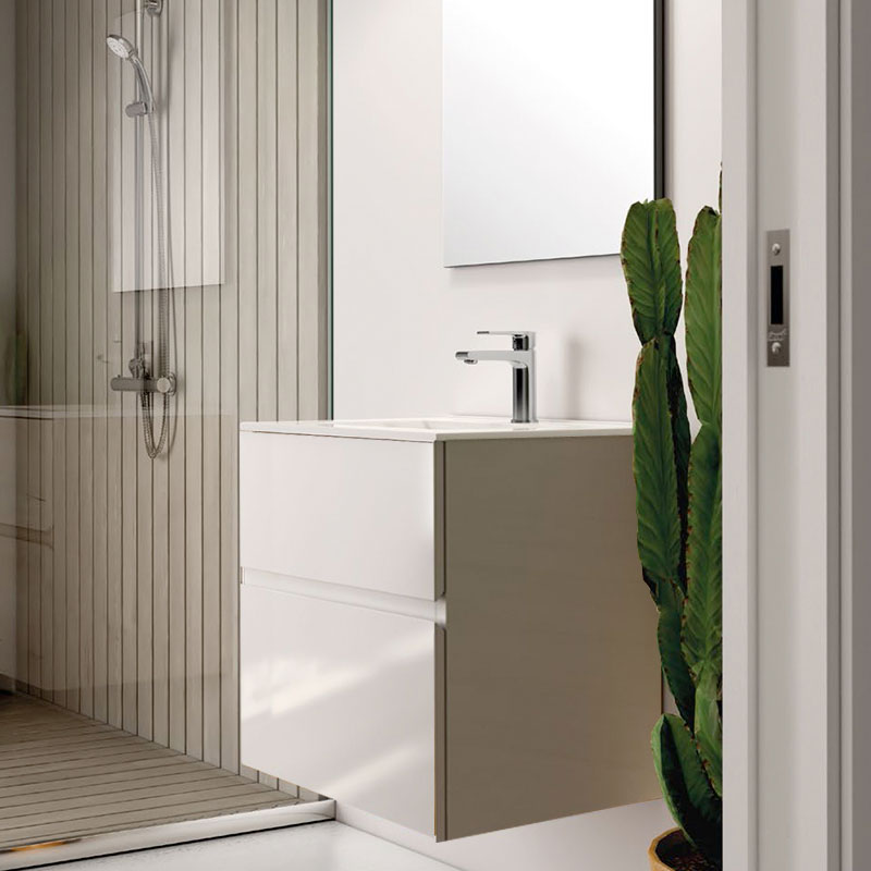 Ens. Meuble vasque Niza AZ 60cm blanc brillant laqué 60 x 59cm, Melaminé, pour intérieur et extérieur