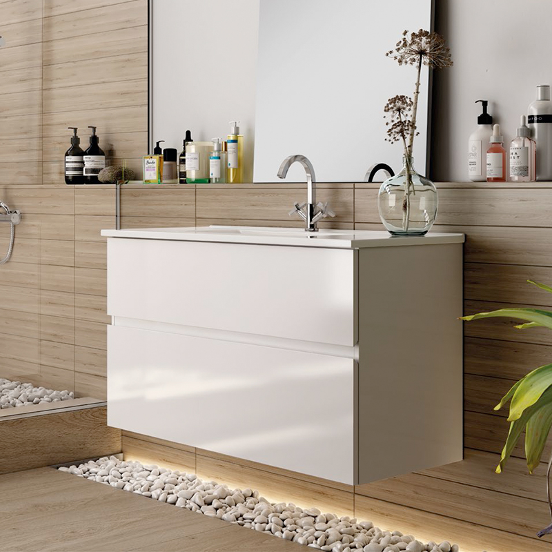 Ensemble Meuble vasque Niza AZ 70cm blanc brillant laqué 70 x 59cm, Melaminé, pour intérieur et extérieur