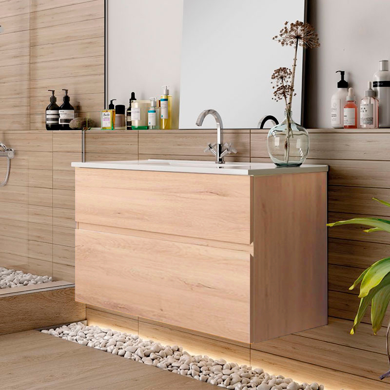 Ensemble Meuble vasque Niza AZ 100cm Roble Collet 100 x 59cm, Melaminé, pour intérieur et extérieur