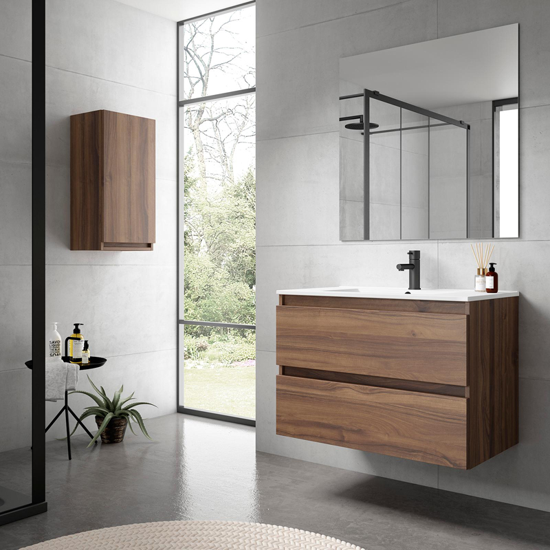 Meuble de salle de bain Box 100cm Valenti avec vasque 100x55x45cm, Melaminé, pour intérieur et extérieur