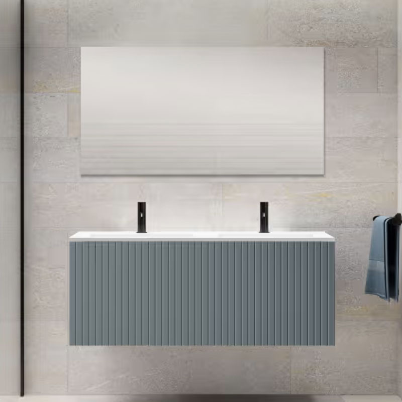 Ensemble meuble BARI + double vasque céramique FLAT - 120cm Avio 120x40x45cm, Melaminé, pour