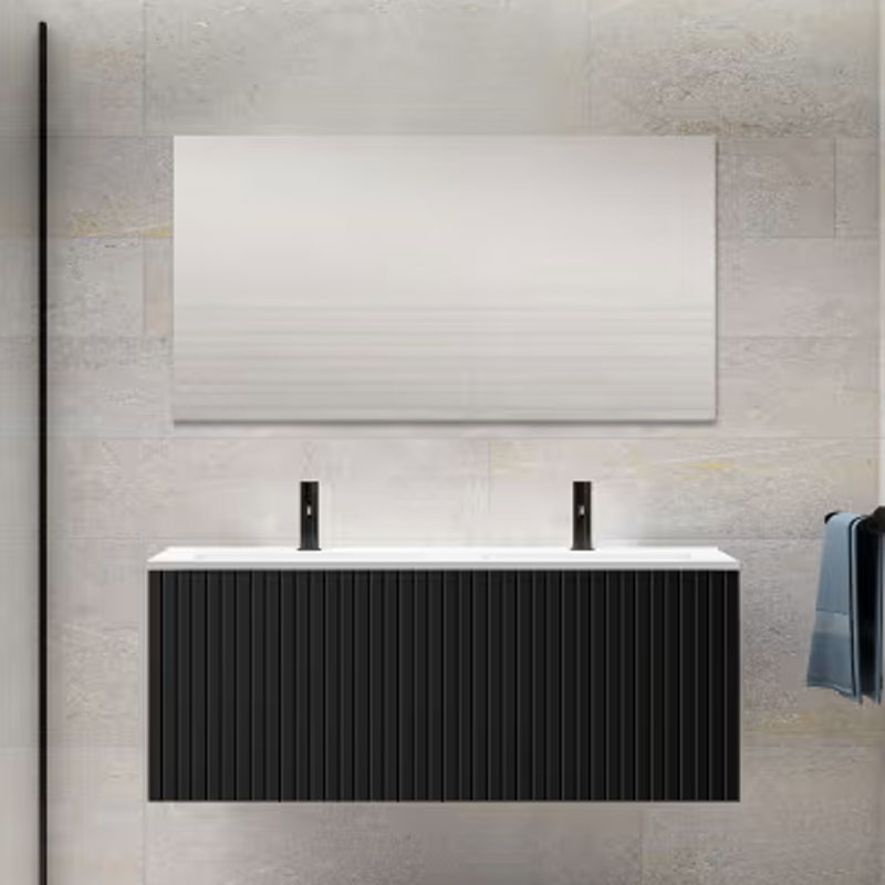 Ensemble meuble BARI + double vasque céramique FLAT - 120cm Black 120x40x45cm, Melaminé, pour