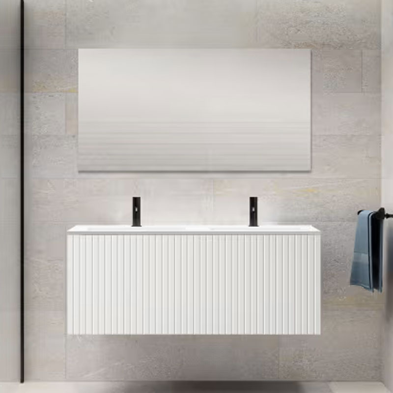 Ensemble meuble BARI + double vasque céramique FLAT - 120cm Blanc 120x40x45cm, Melaminé, pour