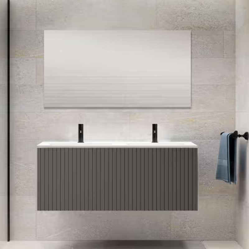 Ensemble meuble BARI + double vasque céramique FLAT - 120cm Ceniza 120x40x45cm, Melaminé, pour