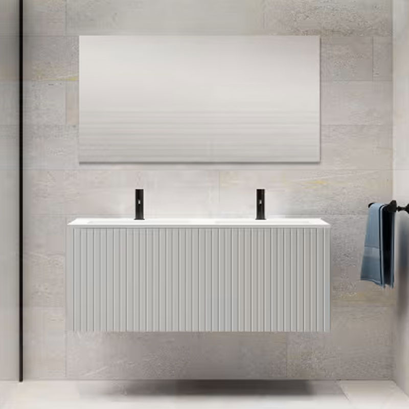 Ensemble meuble BARI + double vasque céramique FLAT - 120cm Griggio 120x40x45cm, Melaminé, pour