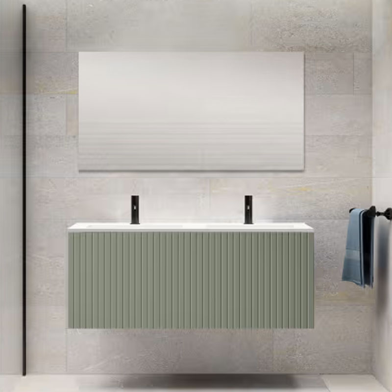 Ensemble meuble BARI + double vasque céramique FLAT - 120cm Musgo 120x40x45cm, Melaminé, pour
