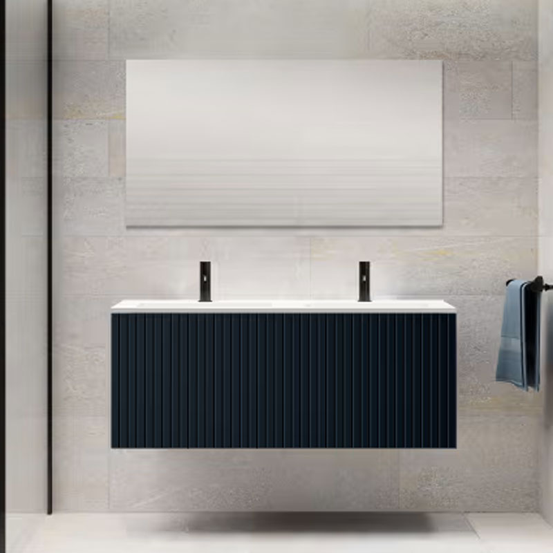 Ensemble meuble BARI + double vasque céramique FLAT - 120cm Navy 120x40x45cm, Melaminé, pour