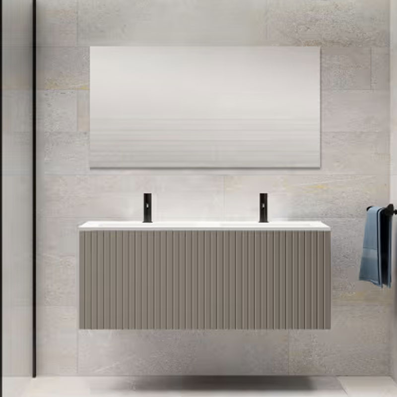 Ensemble meuble BARI + double vasque céramique FLAT - 120cm Quarzo 120x40x45cm, Melaminé, pour