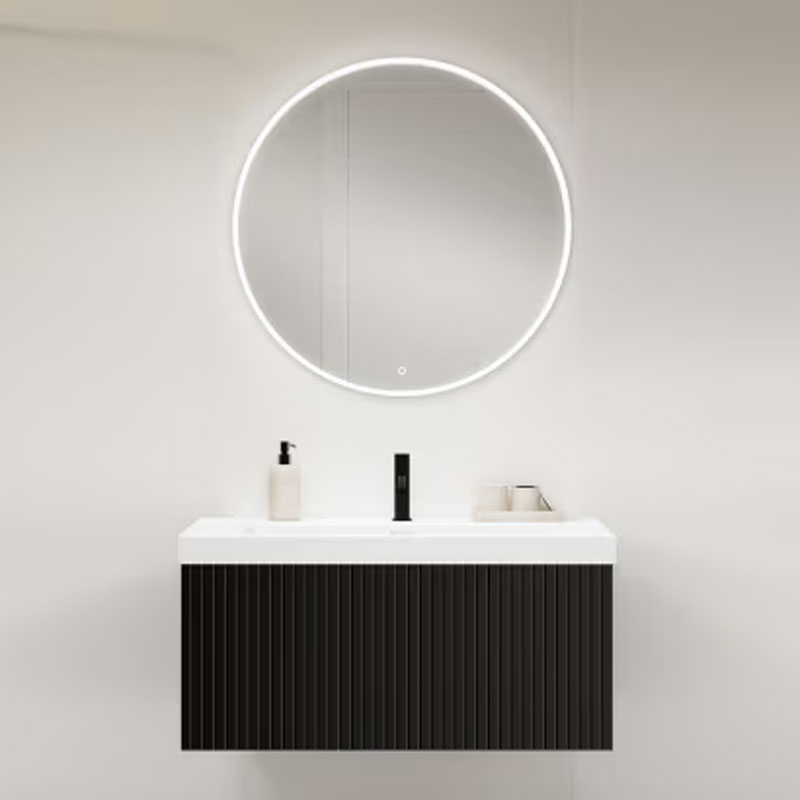 Ensemble meuble BARI + vasque céramique FLAT - 80cm Black 80x40x45cm, Melaminé, pour