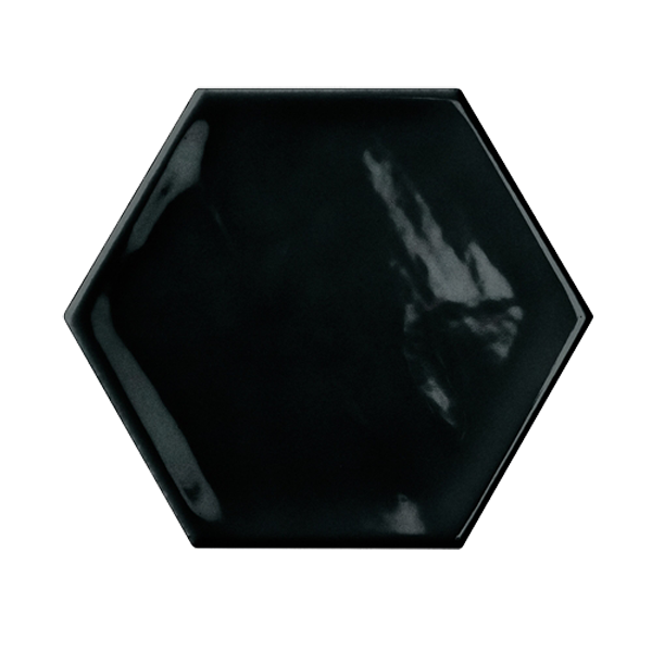 Faïence Bondi Hexagon Black Brillant 12.5 x 11cm, Pate blanche, pour intérieur