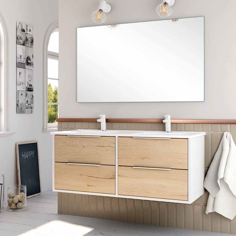 Ensemble Meuble Duox 120cm Blanc Roble Collet 120 x 48cm, Melaminé, pour intérieur et extérieur