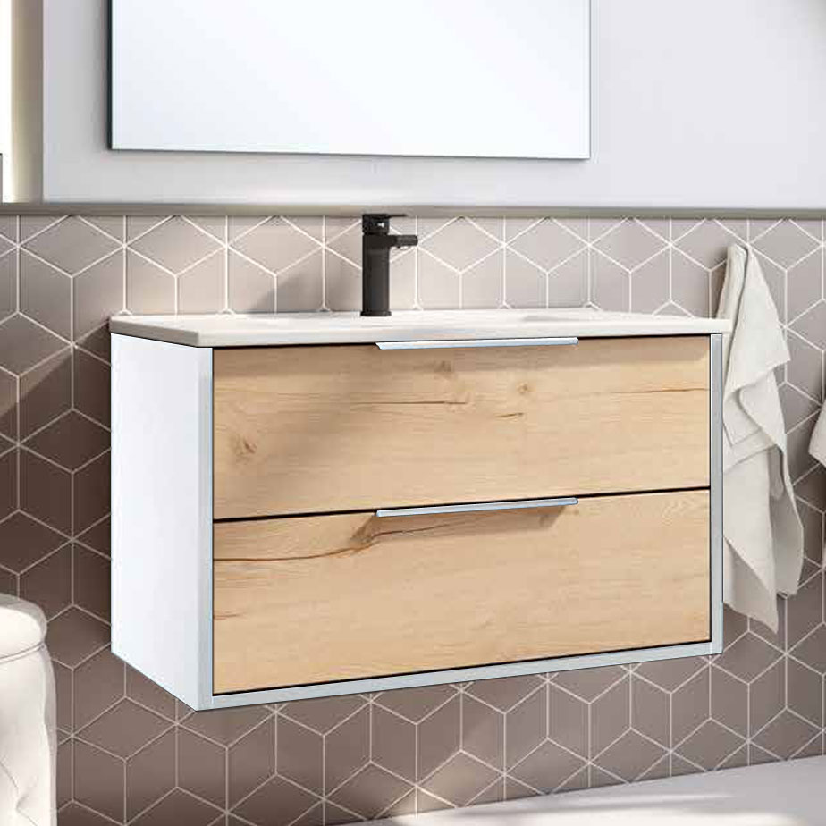 Ensemble Meuble Duox 80cm Blanc Roble Collet 80 x 48cm, Melaminé, pour intérieur et extérieur
