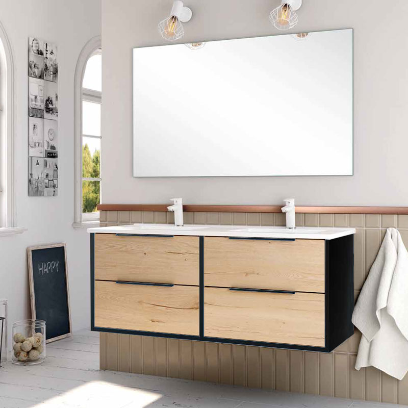Ensemble Meuble Duox 120cm Noir Roble Collet 120 x 48cm, Melaminé, pour intérieur et extérieur