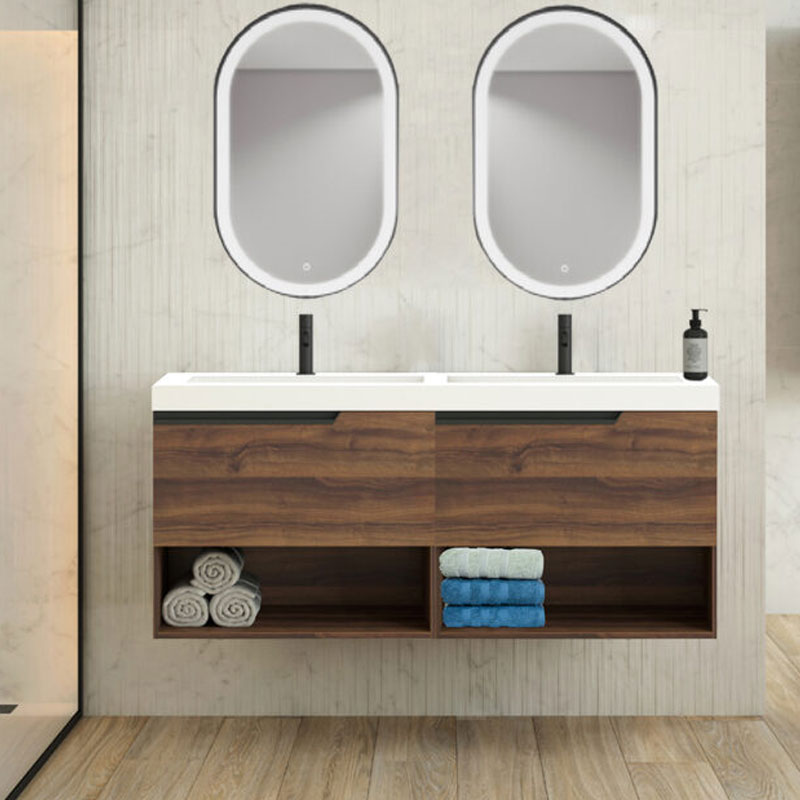 Ensemble meuble ELEVEN + double vasque céramique FLAT - 120cm Valenti 120x55x45cm, Melaminé, pour