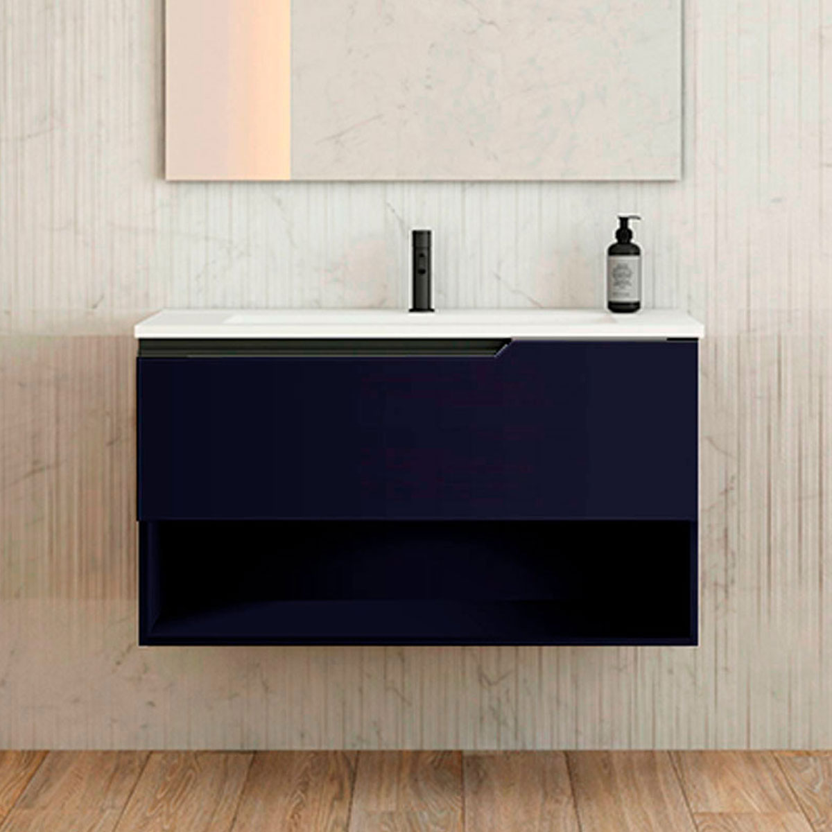 Ensemble meuble ELEVEN + vasque céramique FLAT - 100cm Navy 100x55x45cm, Melaminé, pour