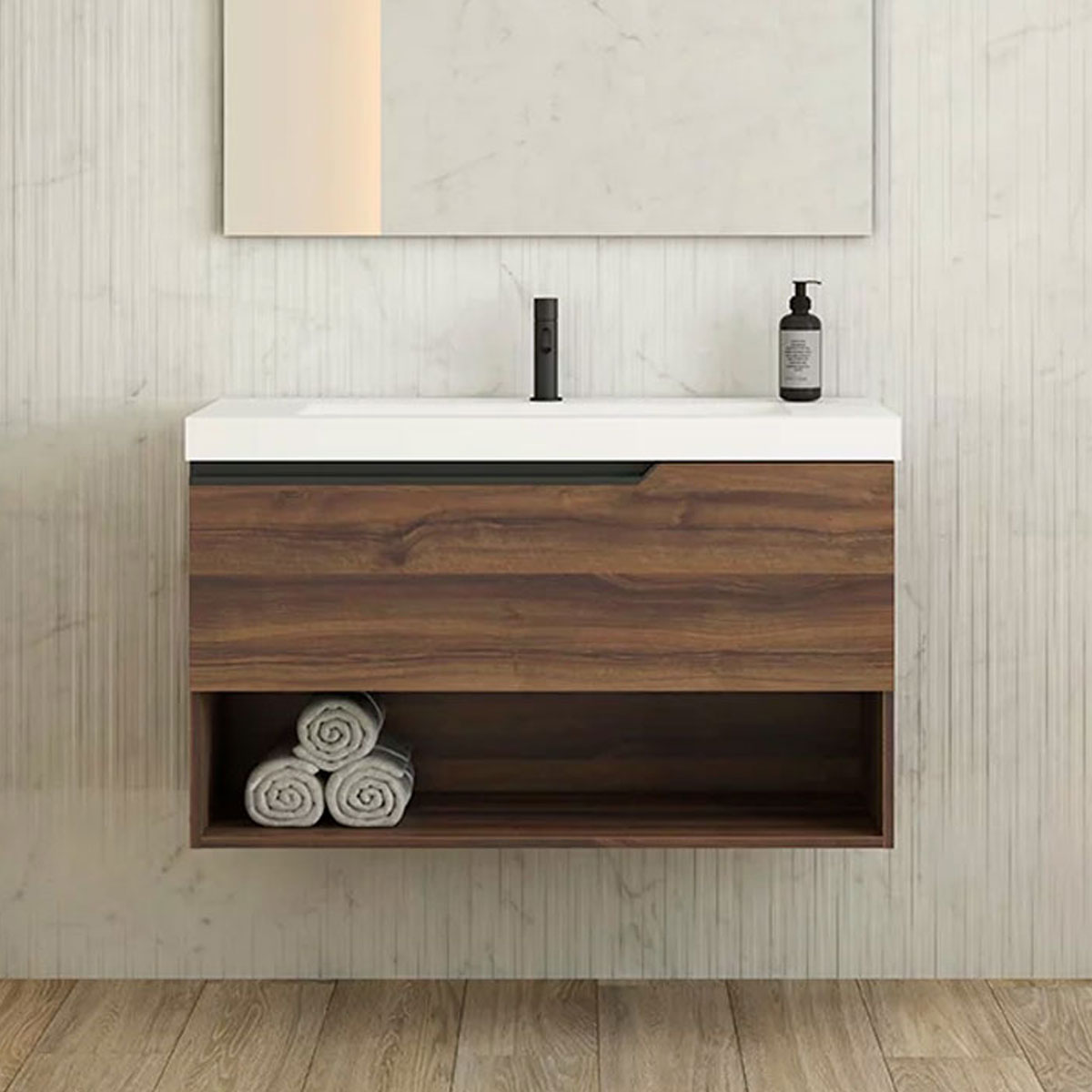 Ensemble meuble ELEVEN + vasque céramique FLAT - 100cm Valenti 100x55x45cm, Melaminé, pour