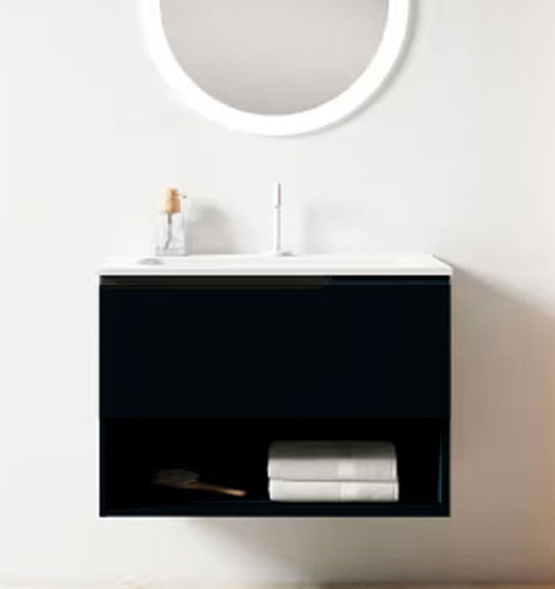 Ensemble meuble ELEVEN + vasque céramique FLAT - 60cm Noir 60x55x45cm, Melaminé, pour