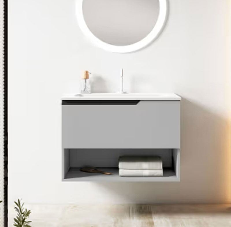 Ensemble meuble ELEVEN + vasque céramique FLAT - 60cm Griggio 60x55x45cm, Melaminé, pour