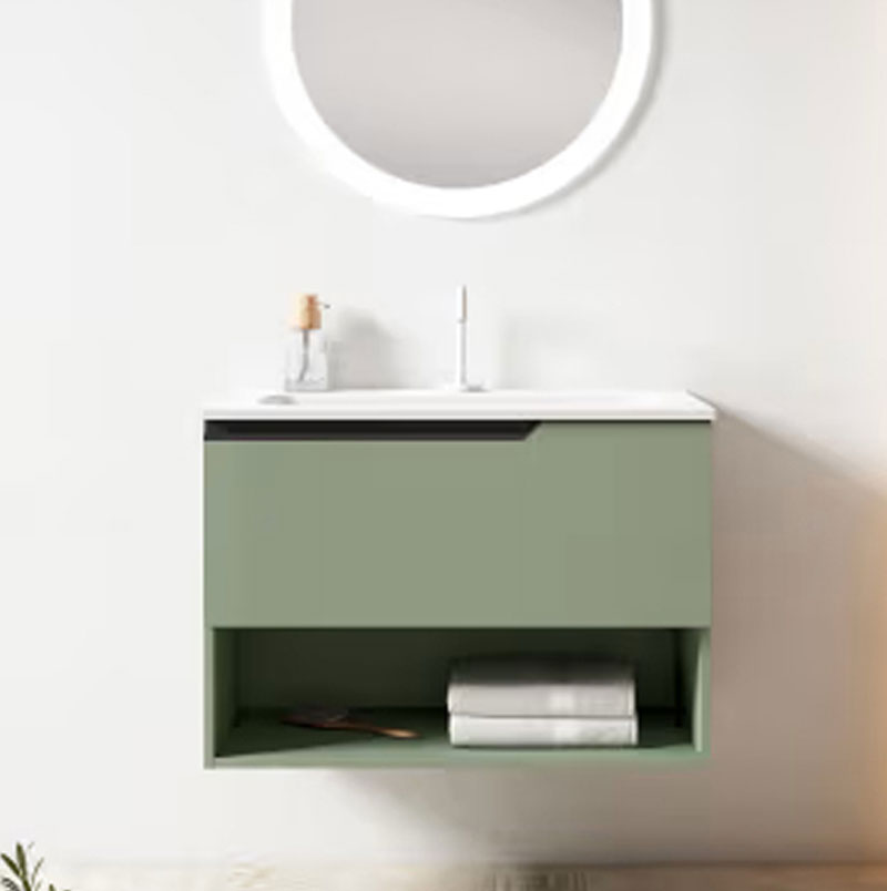 Ensemble meuble ELEVEN + vasque céramique FLAT - 60cm musgo 60x55x45cm, Melaminé, pour