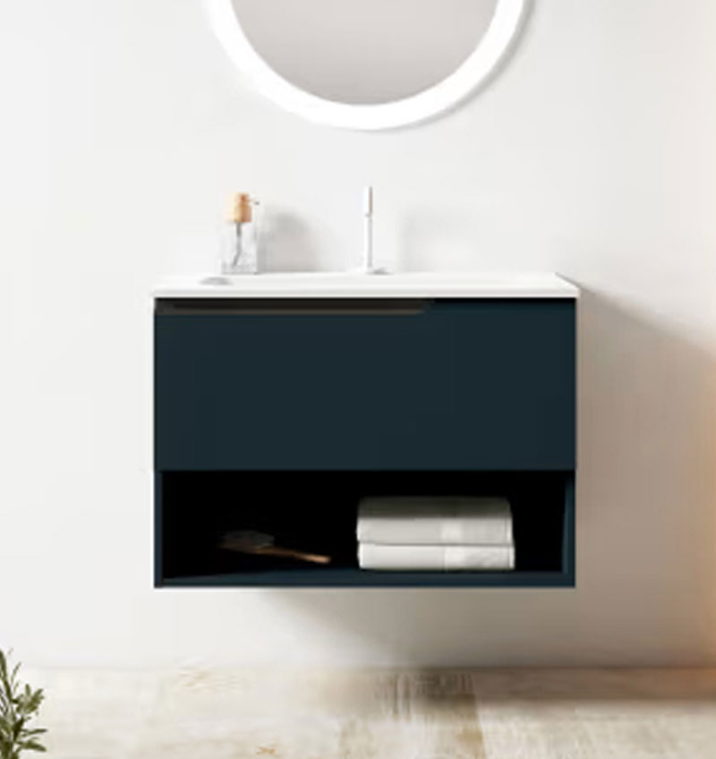 Ensemble meuble ELEVEN + vasque céramique FLAT - 60cm Navy 60x55x45cm, Melaminé, pour