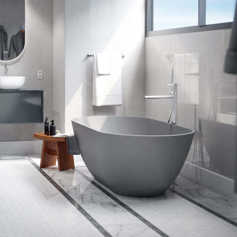 Baignoire GLEE Solid Surface Gris mat 165 x 83 x 55.5cm, Solid Surface, pour intérieur et extérieur
