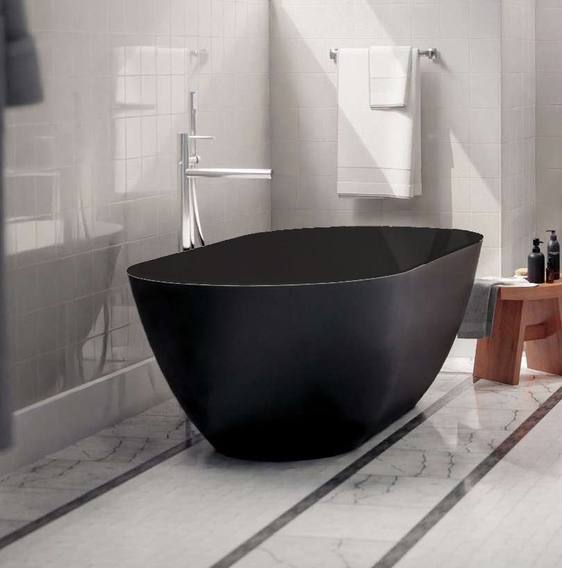 Baignoire GLEE Solid Surface Noire mat 165 x 83 x 55.5cm, Solid Surface, pour intérieur et extérieur