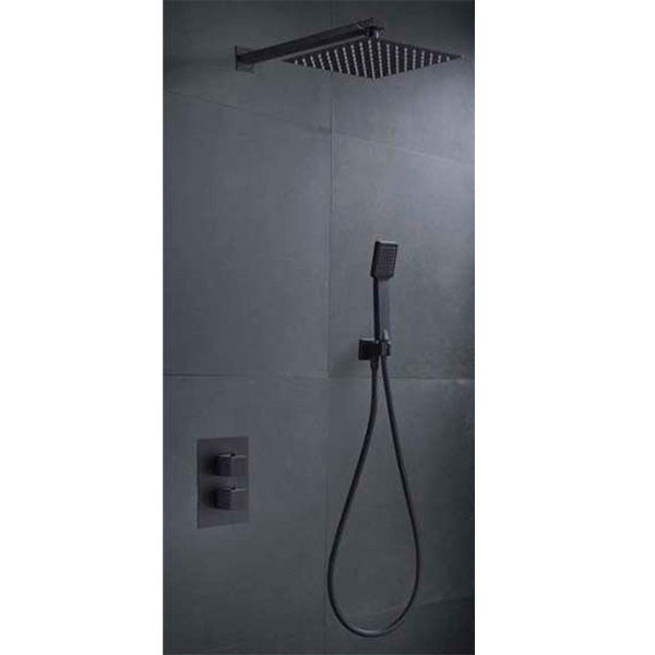 Set de douche encastré CIES Noir mat - GPC009/NG 25cm, Laiton, pour intérieur et extérieur