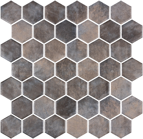 Mosaique Hex XL Denim Cooper 28.6 x 28.4cm, Verre, pour intérieur et extérieur