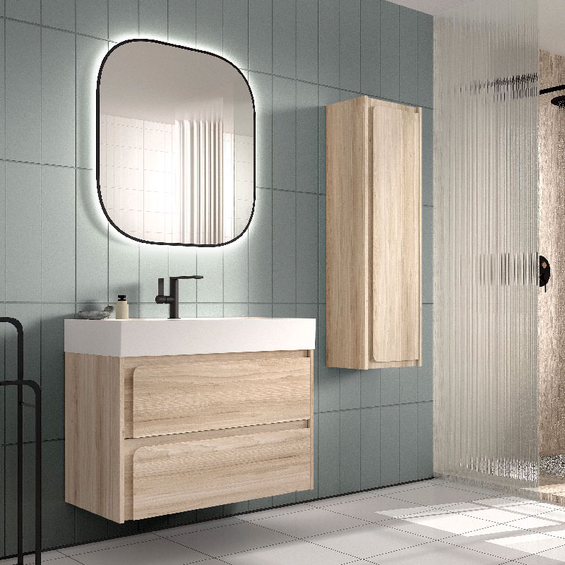 Ensemble meuble INDICO + vasque céramique Flat 80cm Aliso/Aliso 80x55x45cm, Melaminé, pour