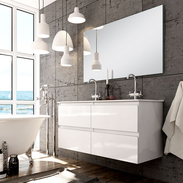 Ensemble Meuble de salle de bains Inglet 120cm laqué blanc Brillant 120 x 61cm, Melaminé, pour intérieur et extérieur