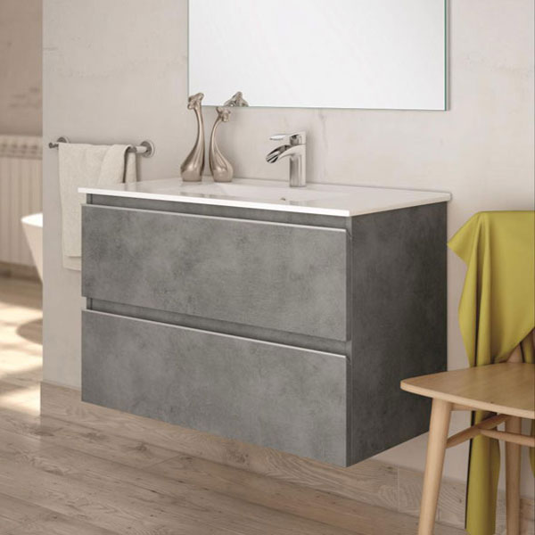 Ensemble Meuble de salle de bains Inglet 60cm Cemento 60 x 61cm, Melaminé, pour intérieur et extérieur