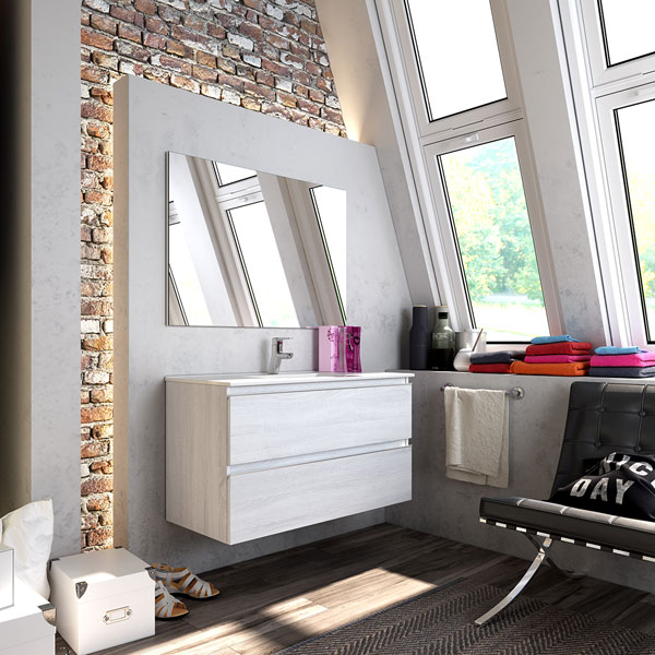 Ensemble Meuble de salle de bains Inglet 100cm Hibernian 100 x 61cm, Melaminé, pour intérieur et extérieur