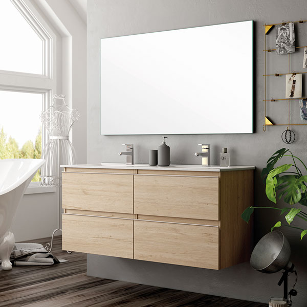 Ensemble Meuble de salle de bains Inglet 120cm Bambu 120 x 61cm, Melaminé, pour intérieur et extérieur