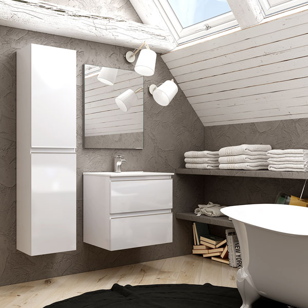 Ensemble Meuble sdb Inglet 60cm laqué blanc brillant 60 x 61cm, Melaminé, pour intérieur et extérieur