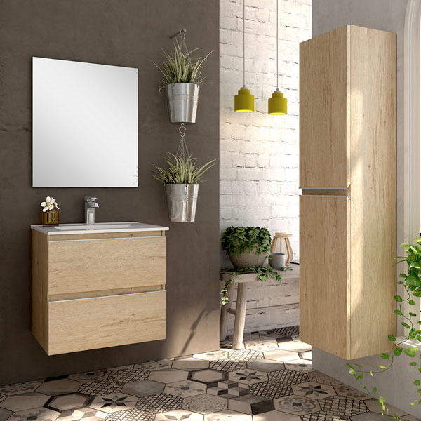 Ensemble Meuble de salle de bains Inglet 60cm Bambu 60 x 61cm, Melaminé, pour intérieur et extérieur