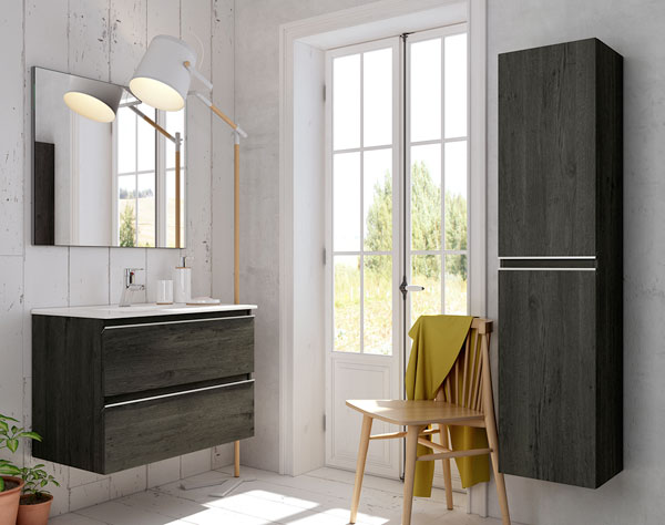Ensemble Meuble de salle de bains Inglet 80cm 2 tiroirs Ebony 80 x 61cm, Melaminé, pour intérieur et extérieur