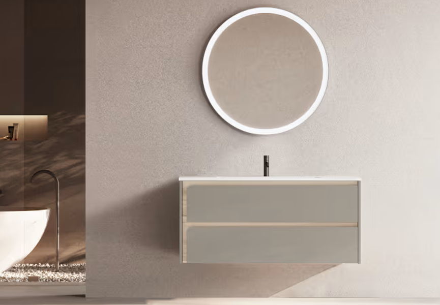 Ensemble meuble INDICO + vasque céramique Flat 100cm Quarzo/Aliso 100x55x45cm, Melaminé, pour