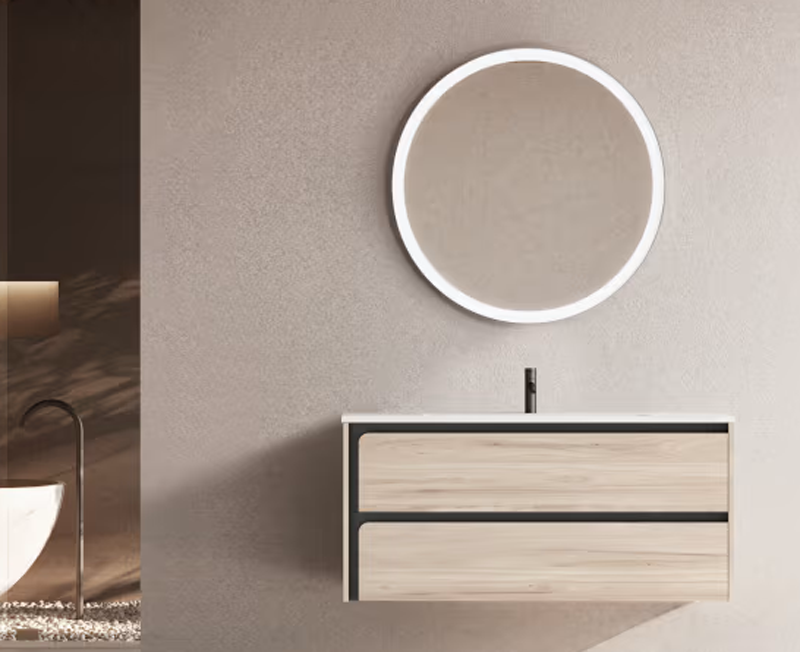 Ensemble meuble INDICO + vasque céramique Flat 100cm Aliso/Noir 100x55x45cm, Melaminé, pour