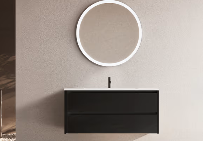 Ensemble meuble INDICO + vasque céramique Flat 100cm Noir/Noir 100x55x45cm, Melaminé, pour