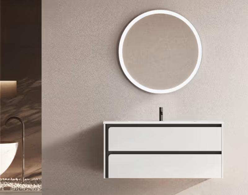 Ensemble meuble INDICO + vasque céramique Flat 100cm Blanc/Noir 100x55x45cm, Melaminé, pour