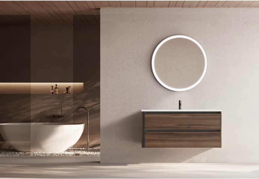 Ensemble meuble INDICO + vasque céramique Flat 100cm Valenti/Noir 100x55x45cm, Melaminé, pour