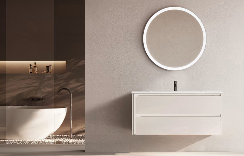 Ensemble meuble INDICO + vasque céramique Flat 100cm Cotton/Blanc 100x55x45cm, Melaminé, pour